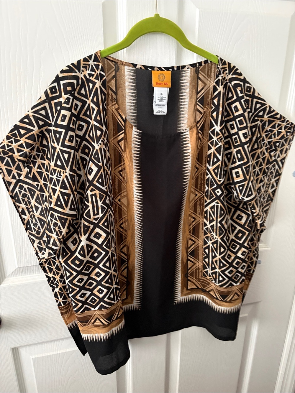 Ruby Rd. Black and Brown Geometric Open-Front Tunic